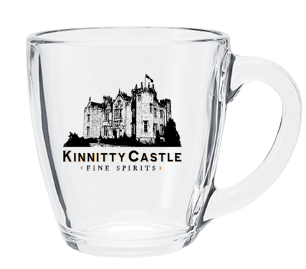 irish coffee mug with kinnitty castle sketch and kinnitty castle spirits logo