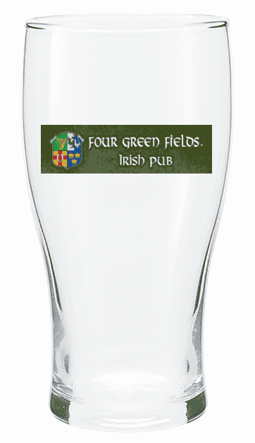 pint glass with four green fields irish pub logo